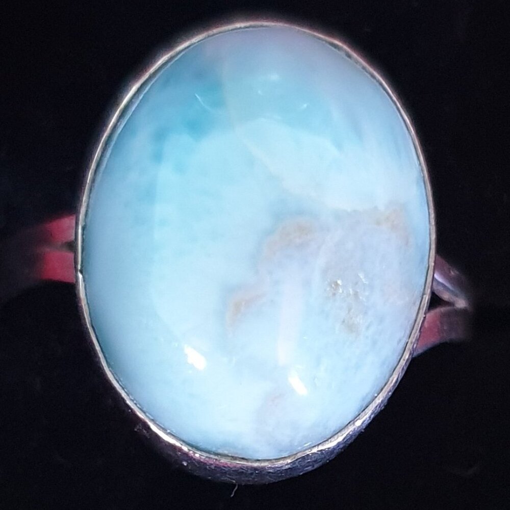Elegant Vintage 925 Sterling Silver Natural Larimar Cabochon Ring – Size 8
